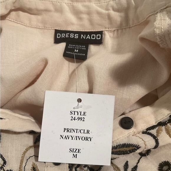 DressNaoo Women’s Size M Navy/Ivory Sleeve and Collar embroidery Detail Dress - Picture 5 of 14